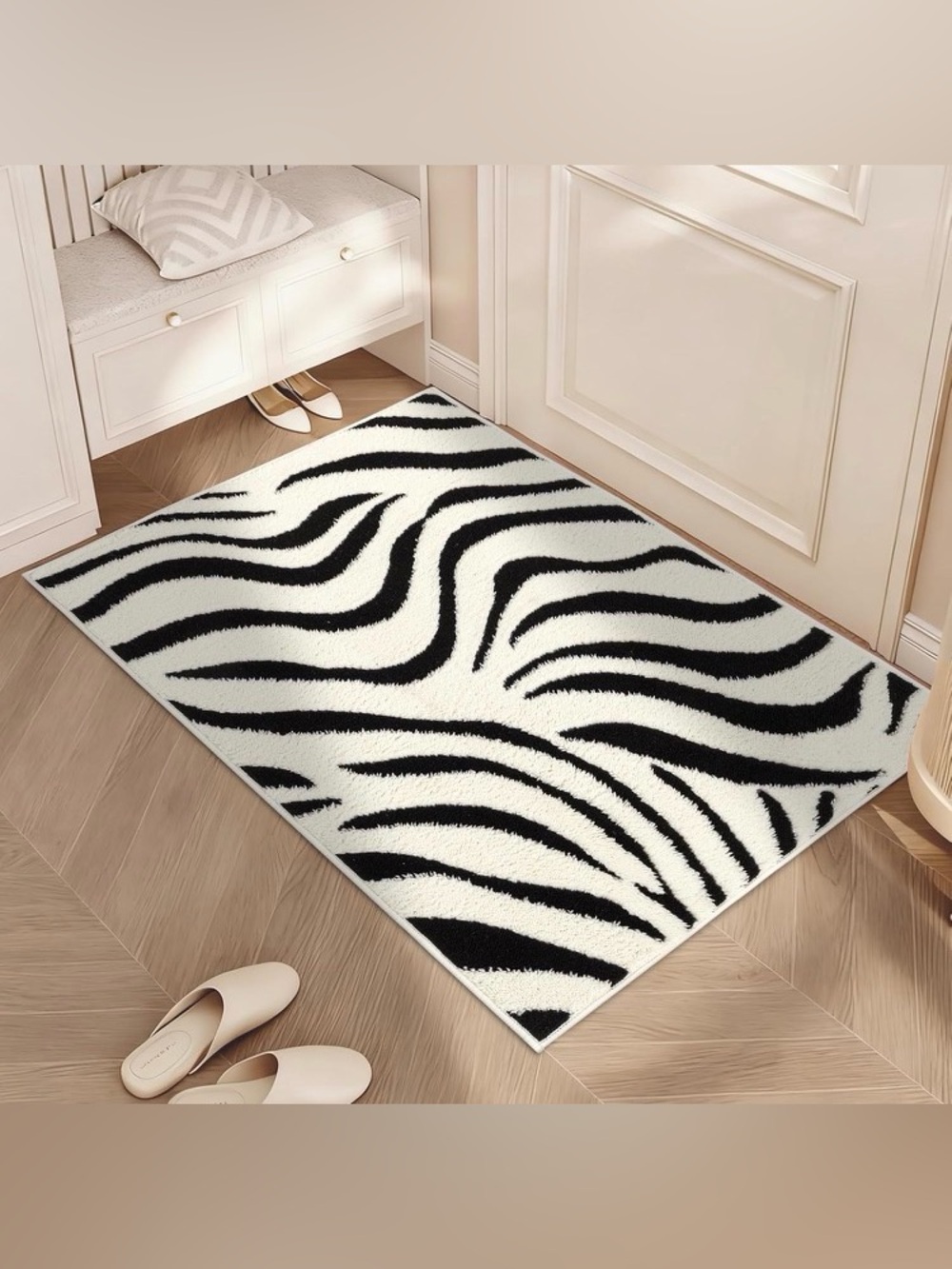Zebra Print Entryway Rug - Black and White - Picture 2 of 7